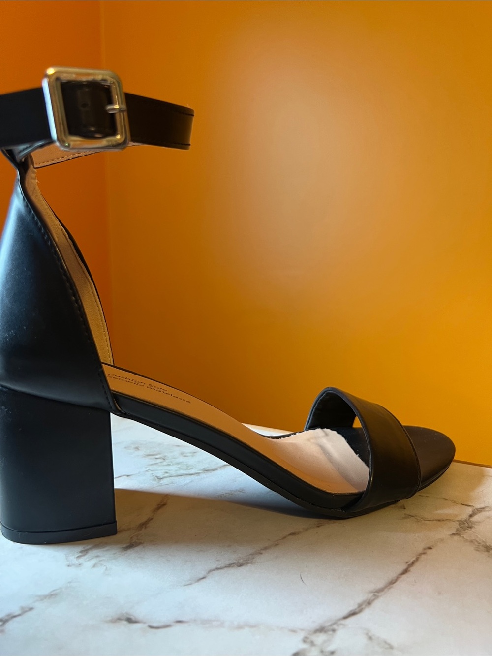 Time and Tru Black Block Heel Ankle-Strap Sandals